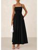 Women's Spaghetti Strap Maxi Dress with Ruffles and Pockets