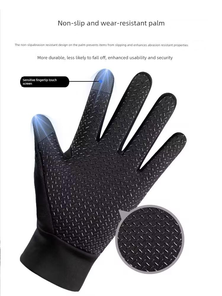 Cycling Gloves Men Winter Warm Fleece-lined Touch Screen Leak Two Finger Driving Non-Slip Windproof Sports Fishing Gloves