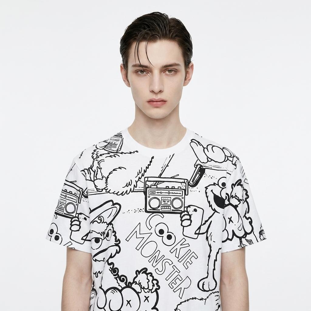 Sesame Street Rainbow Print T-Shirt - Unisex Loose Fit Casual Wear M белый