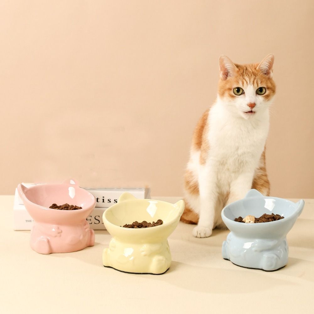 Cute Pet High Foot Bowl Creative Cats Drinking Feeder Pet Supplies Cat Bowl  Neck Protection