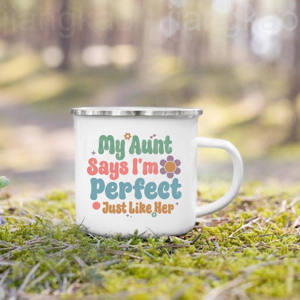 I Love My Aunt Flower Printed Mug Coffee Cups Drinks Milk Handle Cup Enamel Camping Mugs Christmas Birthday Gift for Aunties