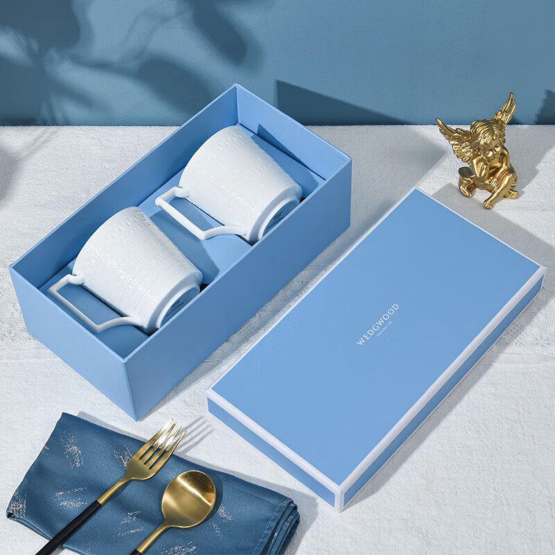 Wedgwood Italian Relief White Bone China Mug Pair Set 350ml