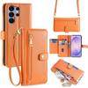 Wallet Case for Galaxy S26 Ultra - Leather/PU, Orange, With Lanyard