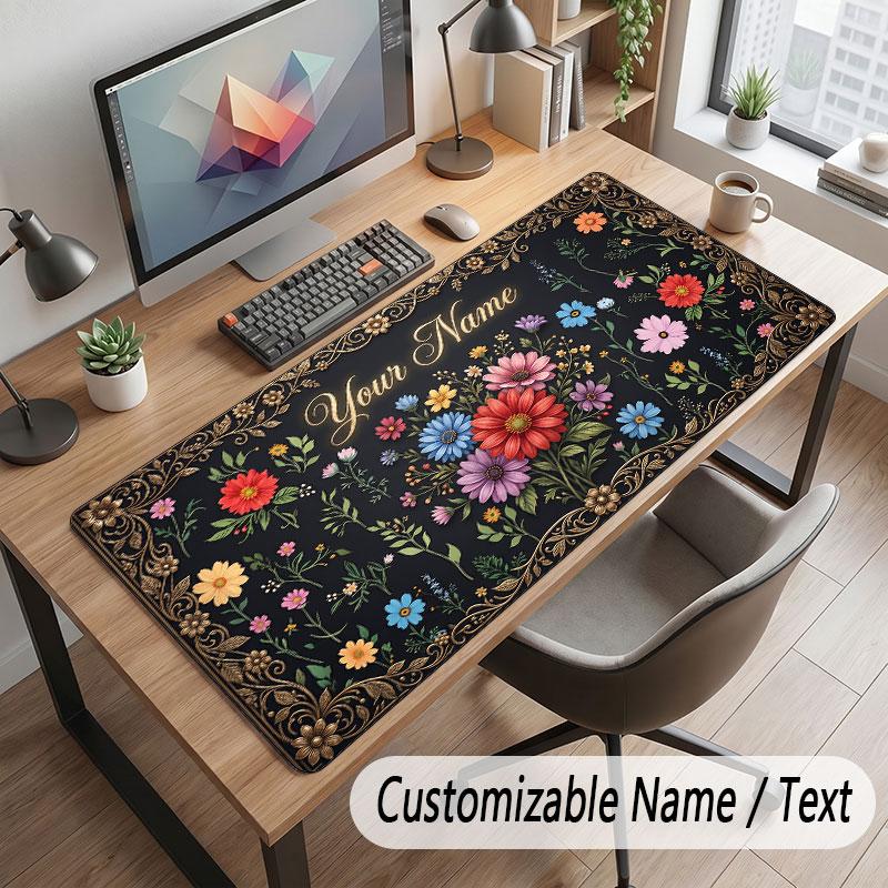 Floral Garden Theme Customized Mouse Pad Personalized Print Name Text Desk Mat For Home Office Table Decor