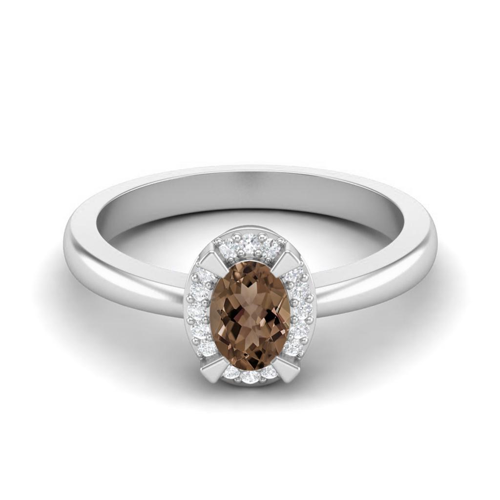 0.64 Ctw Oval Smoky Quartz 925 Sterling Silver Solitaire Accents Women Anniversary Ring