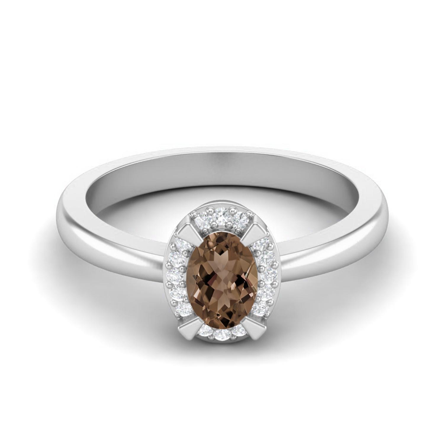 0.64 Ctw Oval Smoky Quartz 925 Sterling Silver Solitaire Accents Women Anniversary Ring 11