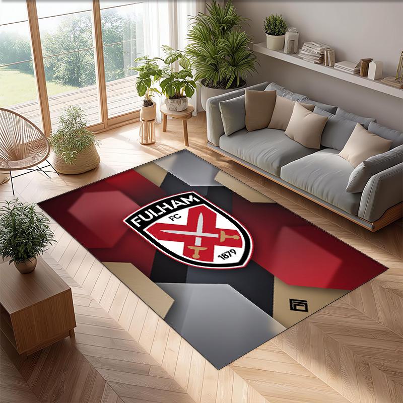 Fulham Football Print Crystal Velvet Rug, Comfortable Water Absorbent Non Slip Indoor Floor Carpet