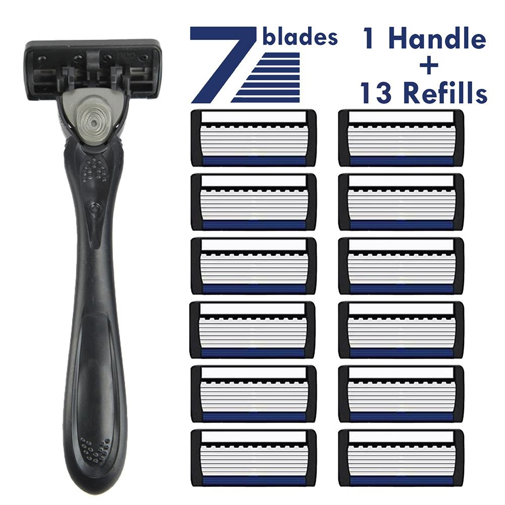 Men's Waterproof Manual Razor Seven Layer Stainless Steel Blade Classic Shaving No Skin Irritation Old School Shaver Heads