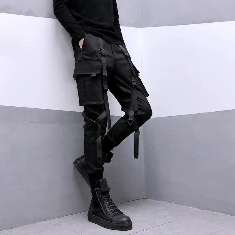 Nova moda masculina calças cargo hip hop primavera bolso harajuku moda calças cargo