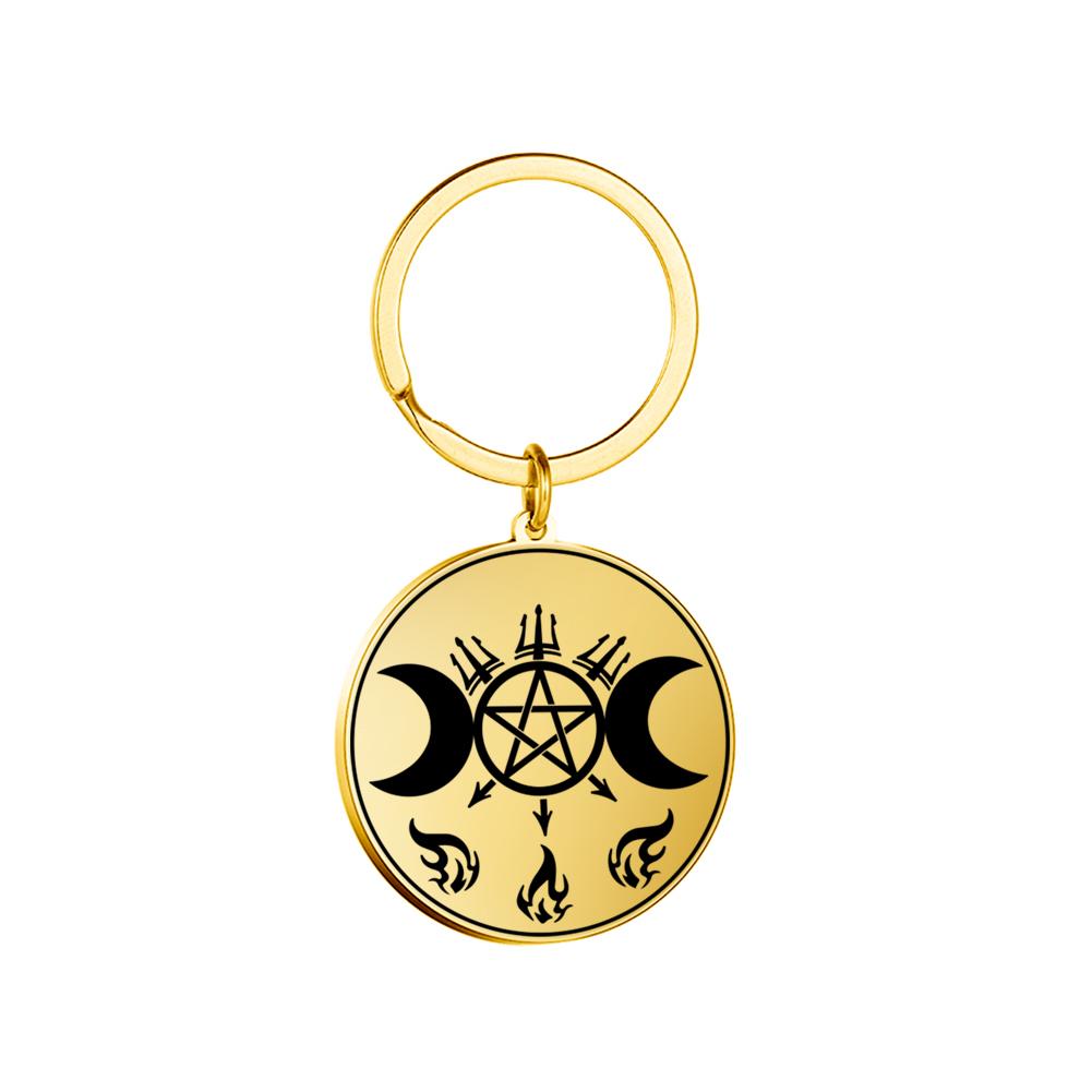 Dawapara Archangels Sigil Talisman Keychain Metatron Witchcraft Triple Moon Pentagram Pendant Stainless Steel Jewelry