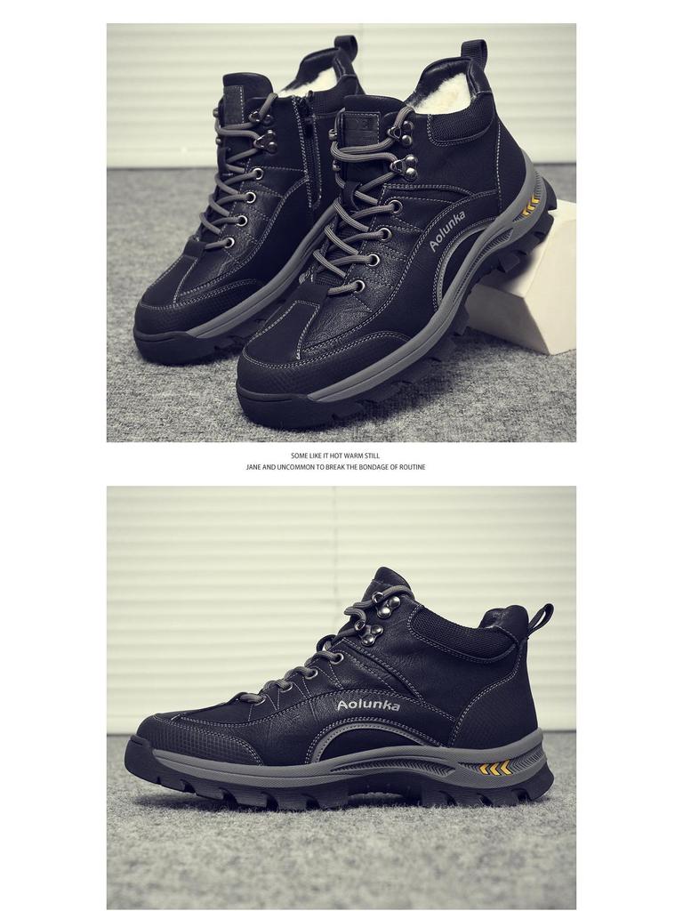 Men's Cotton and Wool Snow Boots - Non-Slip, Thickened, Warm Outdoor Winter Shoes