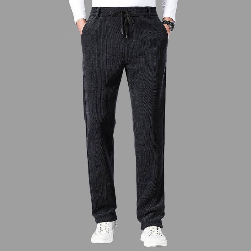 Hengyuanxiang Men's Thickened Corduroy Fleece-Lined Casual Straight-Leg Pants