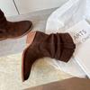 Fashion Western Boots Women Cow Suede Fashion Skin Lining Round Toe Ladies Street Sewing Boot Khaki Brown 5cm Block Heeled Ankle Boots