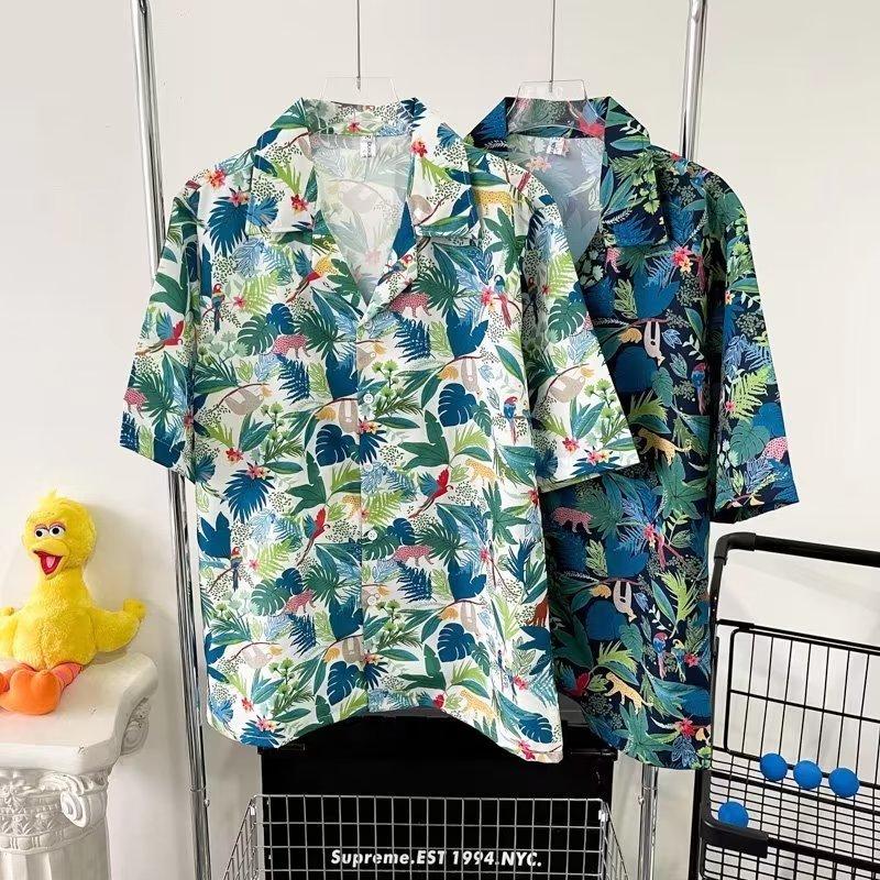 

Летняя мужская и женская рубашка с коротким рукавом с цветочным принтом, винтажная модная футболка в стиле ретро, ​​мужская гавайская рубашка, повседневный топ на пуговицах с принтом, пляжная рубашка для