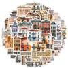 50 Sheets of Architectural Series Graffiti Stickers for Mobile Phones and Computers, Waterproof Decorative Stickers, Creative DIY Stationery Stickers