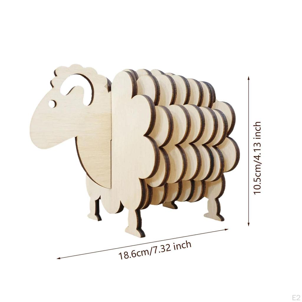 Wood Coasters Animal Sheep Drink Set for Holiday Kitchen