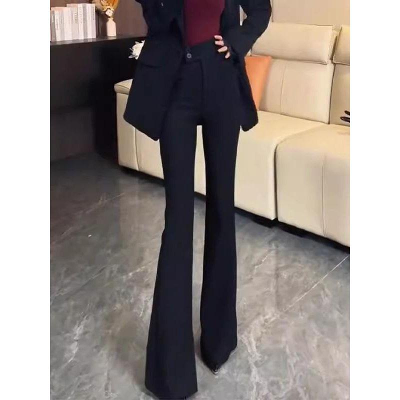 

Black Flared Suit Pants for Women, Summer 2026 New Style, Petite High-Waisted Slim Fit Stretchy Flared Floor-Length Pants Black (Regular Style) L