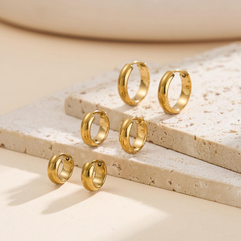 Factory Stainless Steel 18K Gold Plated Waterproof Hoop Earring for Women Versatile Daily Wear 11 13 16MM Earring Set