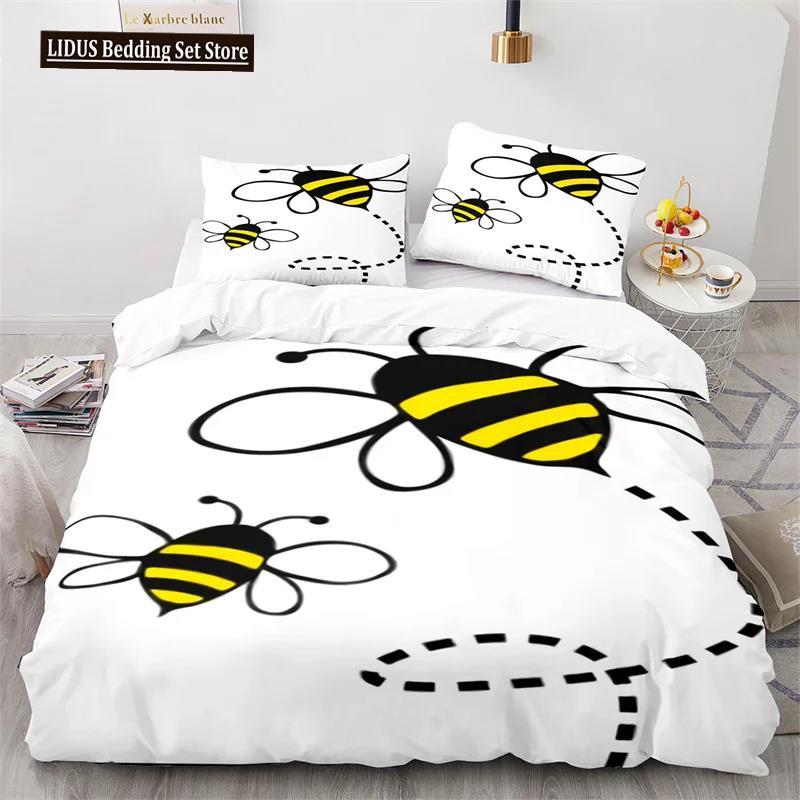 Cartoon Bee Duvet Cover Insect Honeybee Bedding Set Microfiber Wild Animal Comforter Cover King For Teens Boys Kawaii Home Decor