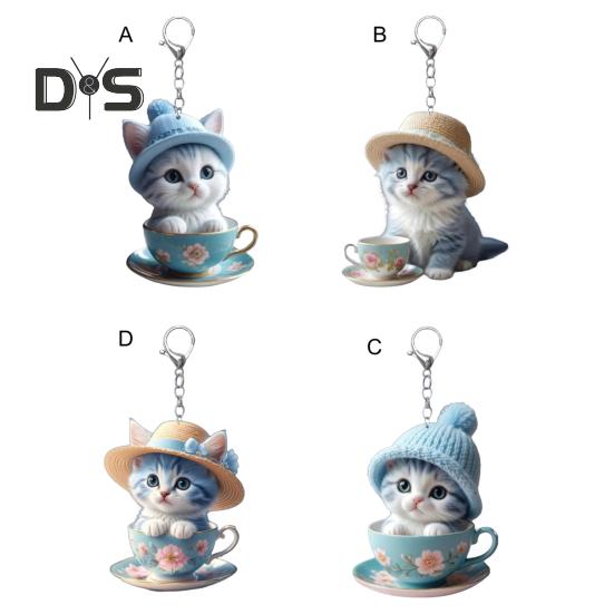 Cartoon Cat Acrylic Pendant Hanging Ornament High Durability Easy To Hang Decorative Car Rearview Mirror Keychain Pendant