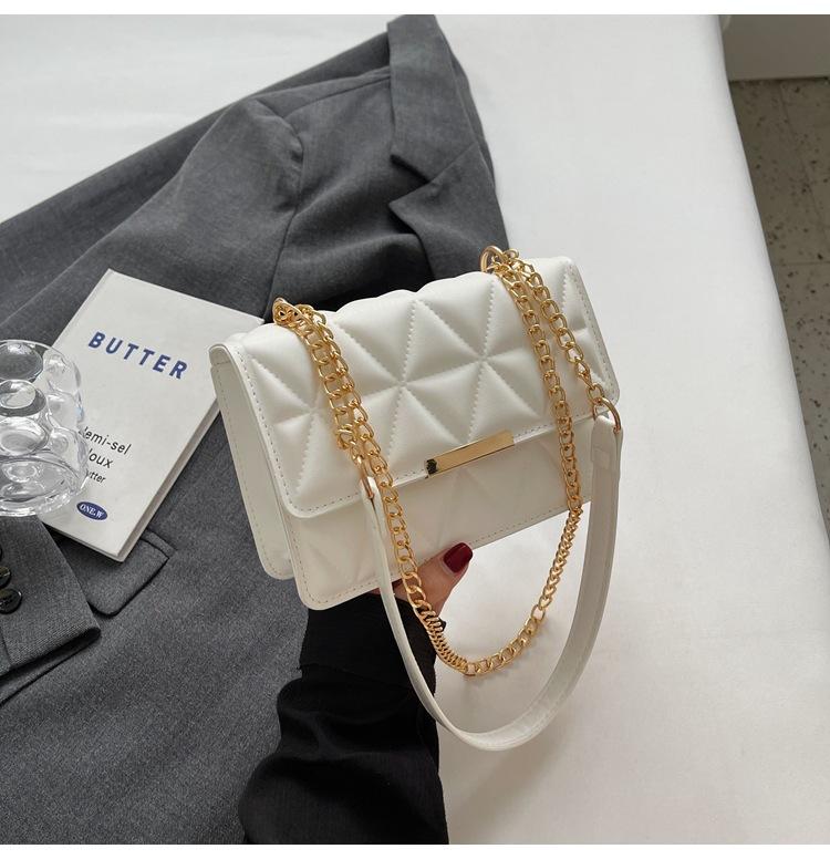 Women's Simple Texture Rhombus Embroidery Pleated Handbag 2026 Autumn New Temperament Single Shoulder Crossbody Bag