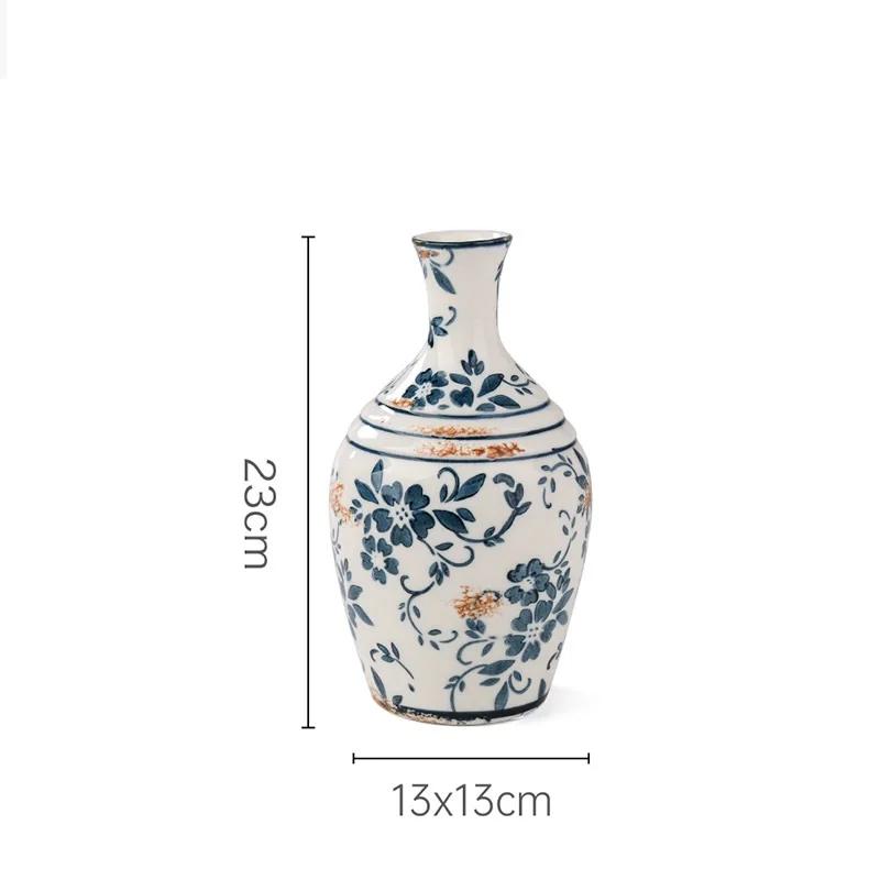 

Синьо-білий порцеляновий старовинний ваза з відчуттям високої якості Новий китайський стиль Вітальня Велика декорація для квіткових композицій
