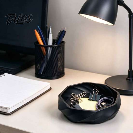 Black White Gray Desktop Trinket Tray 3D Printed Swirl Geometric Decorative Tray, Storage Dish, Multifunctional PLA Plastic Multipurpose Container