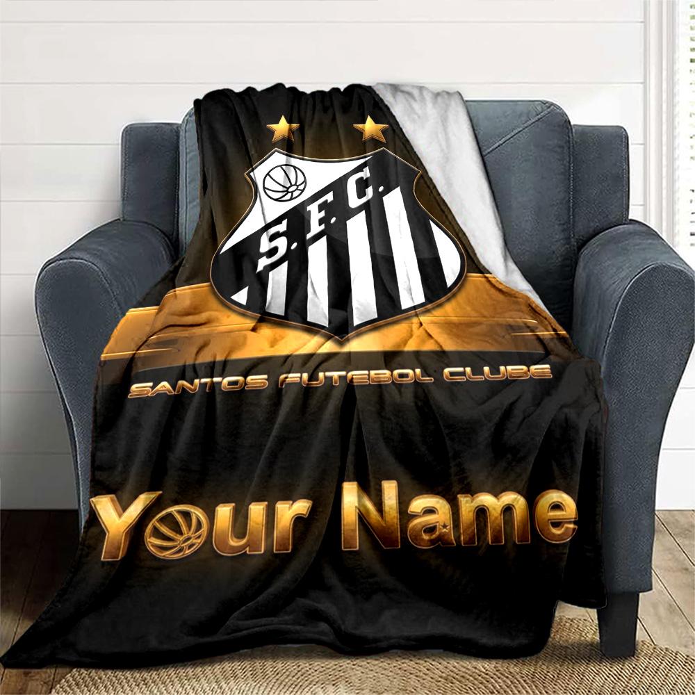 Name Custom Santos FC Logo Print Flannel Blanket High Quality Warm Comfortable Cover for All Seasons Perfect for Gifts Home Decor