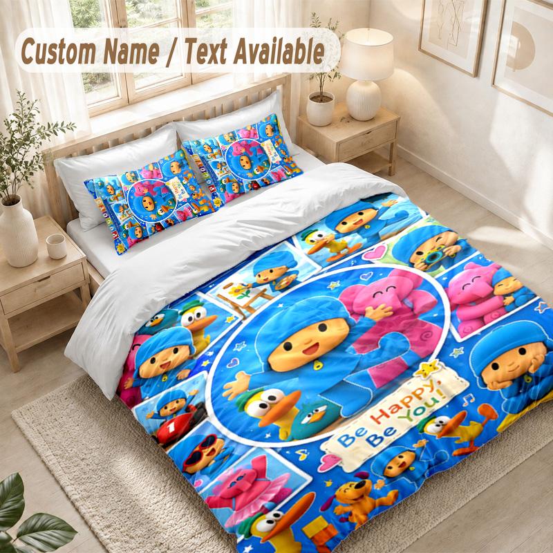 Pocoyó Zeichentrick Bettwäsche Set, 1 Bettbezug & 2 Kissenbezüge Weich Bequem Schlafzimmer Heimtextil Dekor