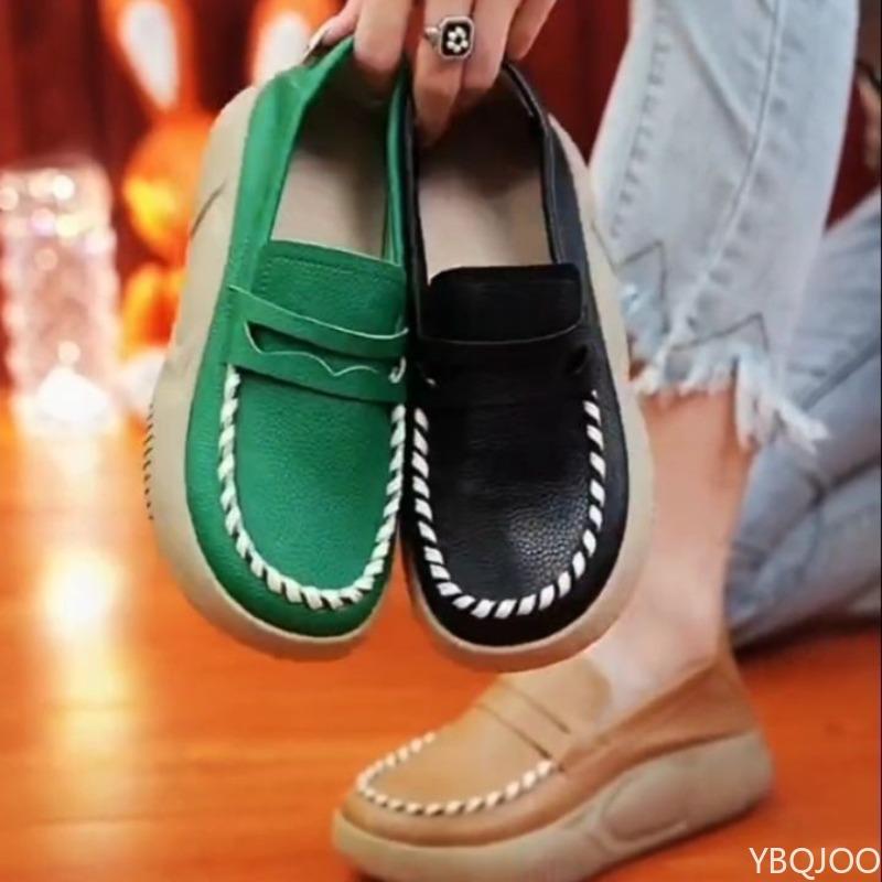 Fashion Thick Soled Women's Shoes Soft Leather Spring Autumn New Style Women's Lazy Loafers Comfortable Versatile Foot Casual Platform