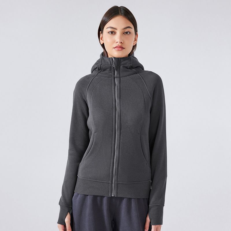 Winter Yoga Clothing Top Outdoor Sports Running Jacket Women Fall and Winter Fleece Cardigan Slim-Fit Hood Sweatshirt Women