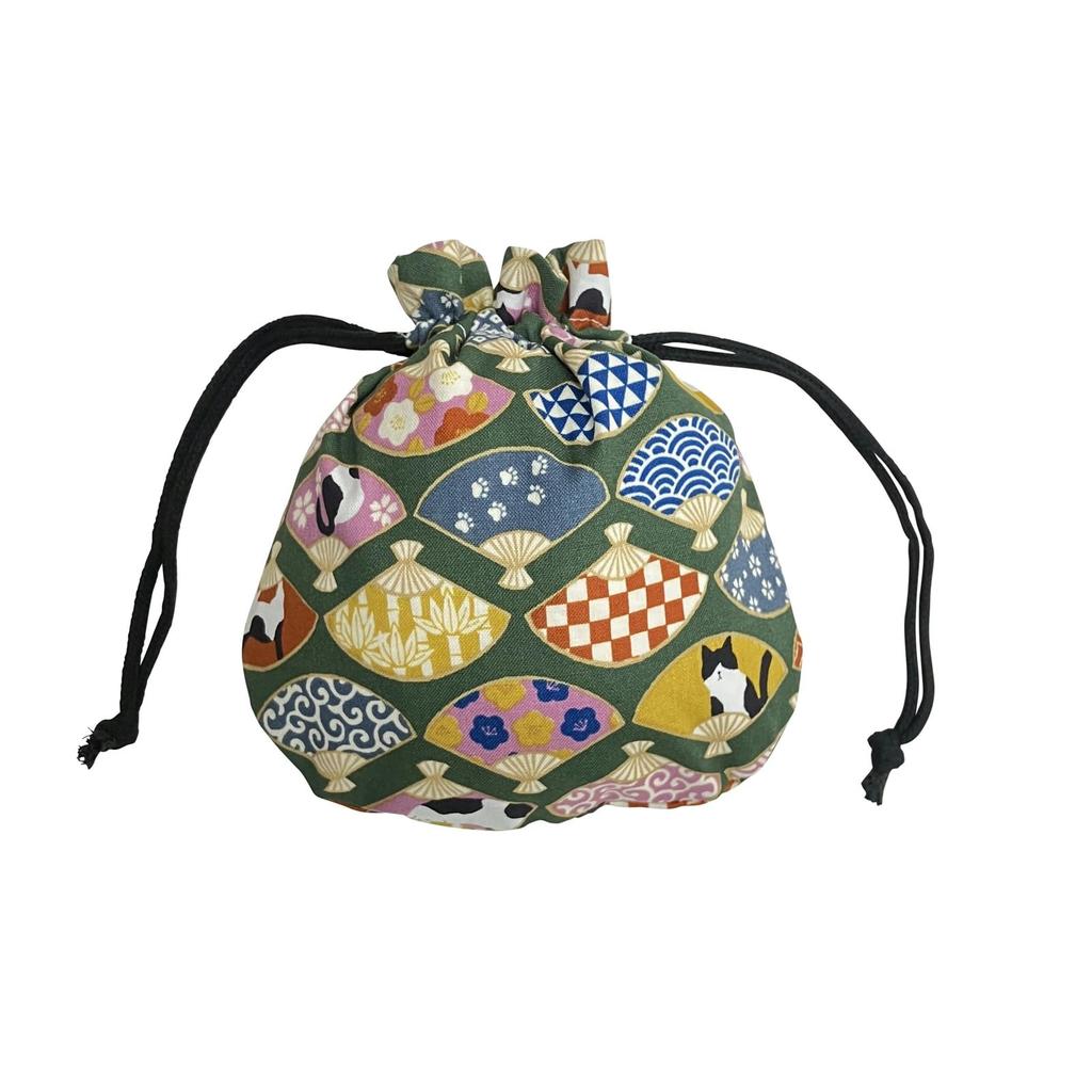 Drawstring small item Japanese cat makeup drawstring Japanese made in Marukoro pouch, holder, pouch, pattern, print, pouch, bag, lined, goods, cotton,