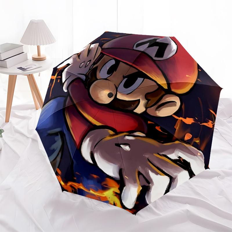 1PC Mario, Fire Automatic Folding Umbrella - Compact 8-Rib Design, Durable Plastic & Iron, Daily Use F010615