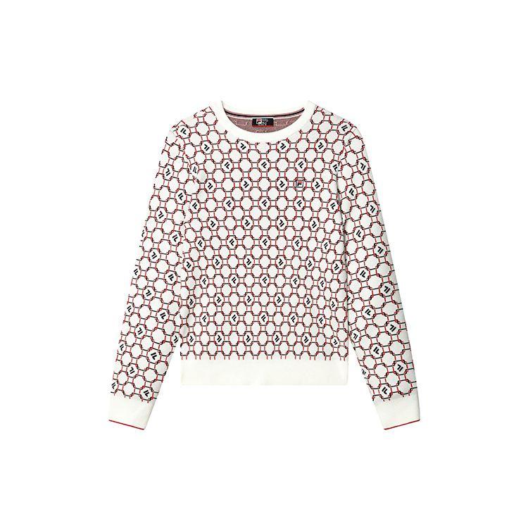 

FILA Logo All Over Print Casual Round Neck Long Sleeve Knit Top Women tops Steam-White F11W311408F-IV S