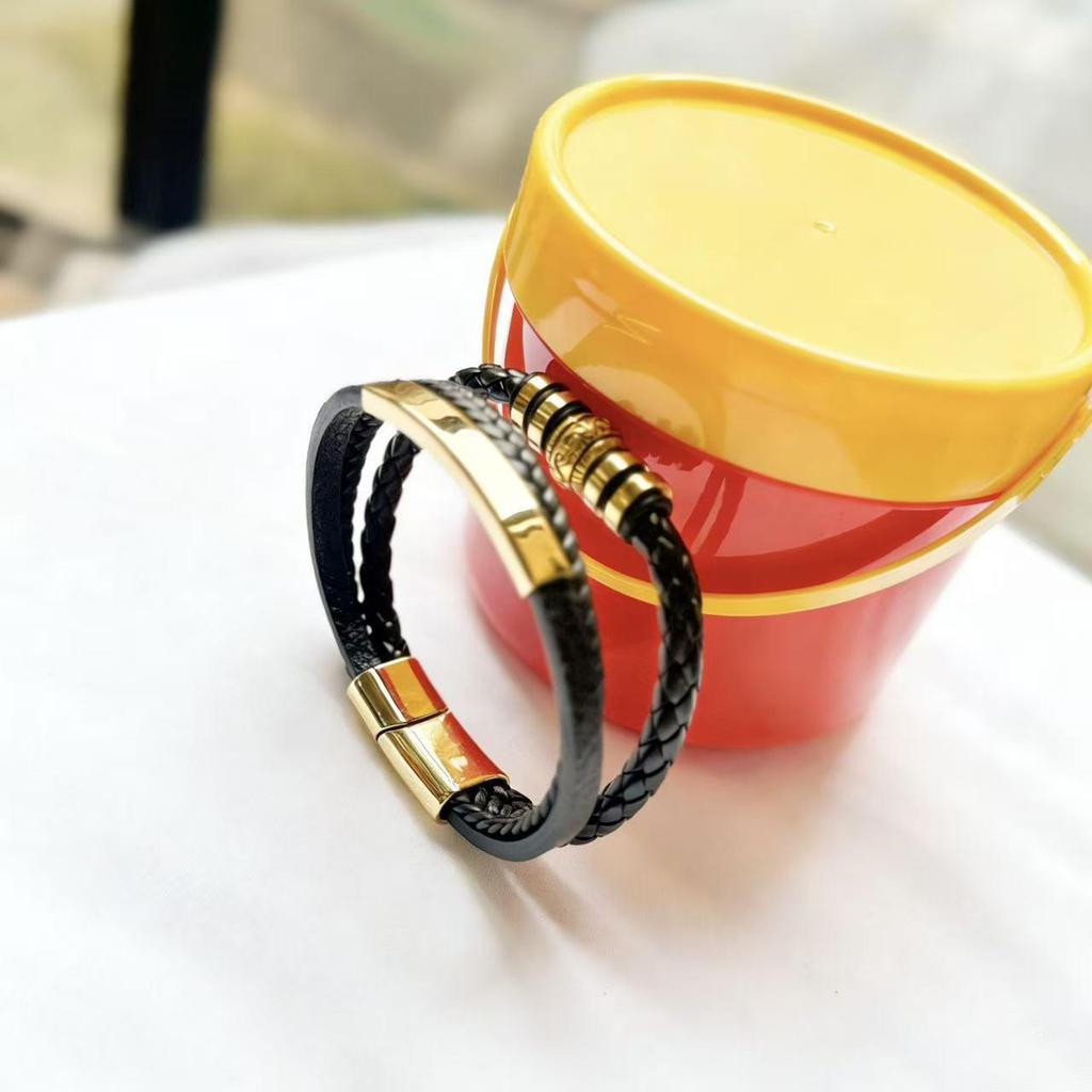 Trendy Multi-Layer Leather Bracelet with Titanium Steel Accents