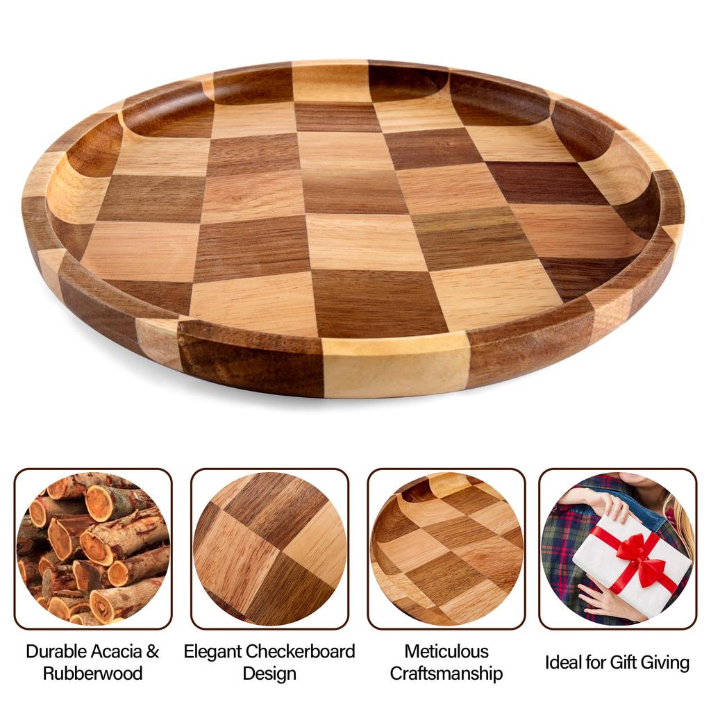 TJ POP Round Acacia Natural Wood Set of cutting tray with lacquer Suitable for direct food Perfect for everyday use and commercial Easy to Tray,