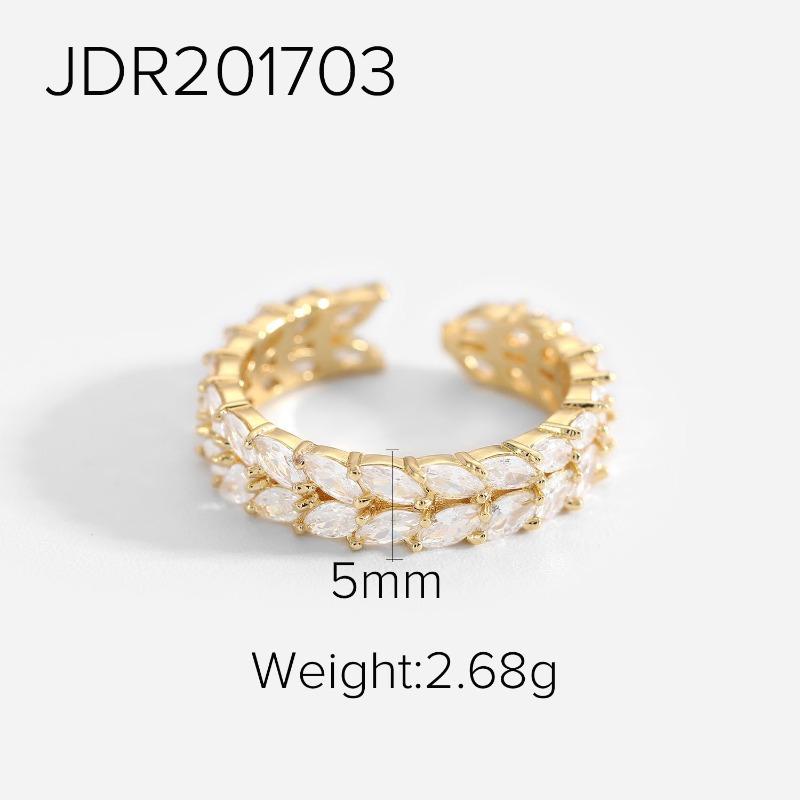 Vacuum Electroplated Gold Small Ornaments, Brass Strip with Zircon Jewelry, Shiny Full Women's Open Ring Jewelry.