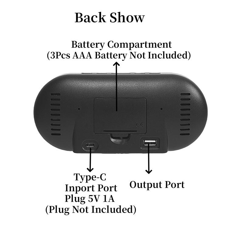 Digital Alarm Clock with Mood Light 2 Alarms Snooze Table Clock 4 Levels Brightness USB Output Charge Port 12/24H LED Clock