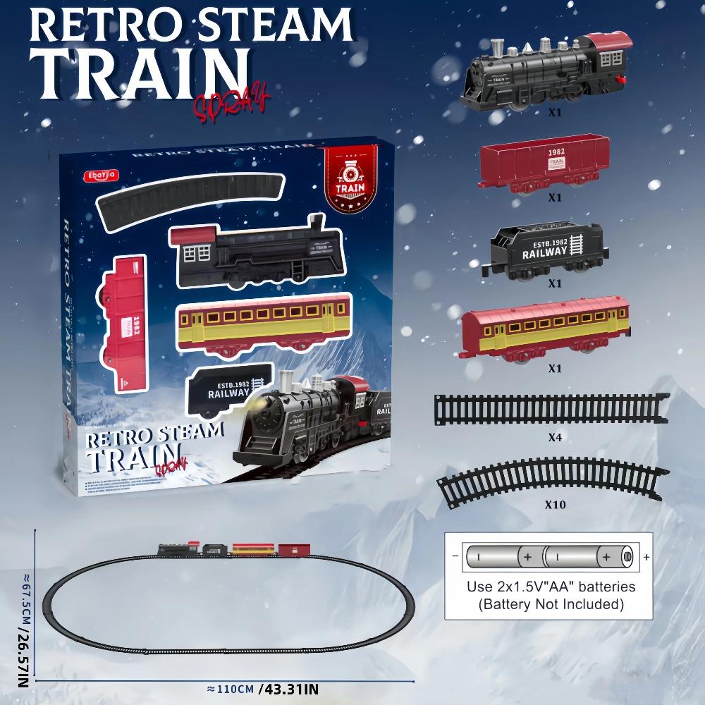 Jouets de set de voie ferrée pour enfants, locomotives classiques rétro et sets de jouets de train à longue voie avec lumières, jouets idéaux pour les enfants