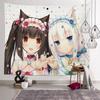 Kawaii Anime Cat Ear Girls Tapestry Wall Hanging Cartoon Maid Uniform Cute Manga Aesthetic Wall Art Bedroom Dorm Decor