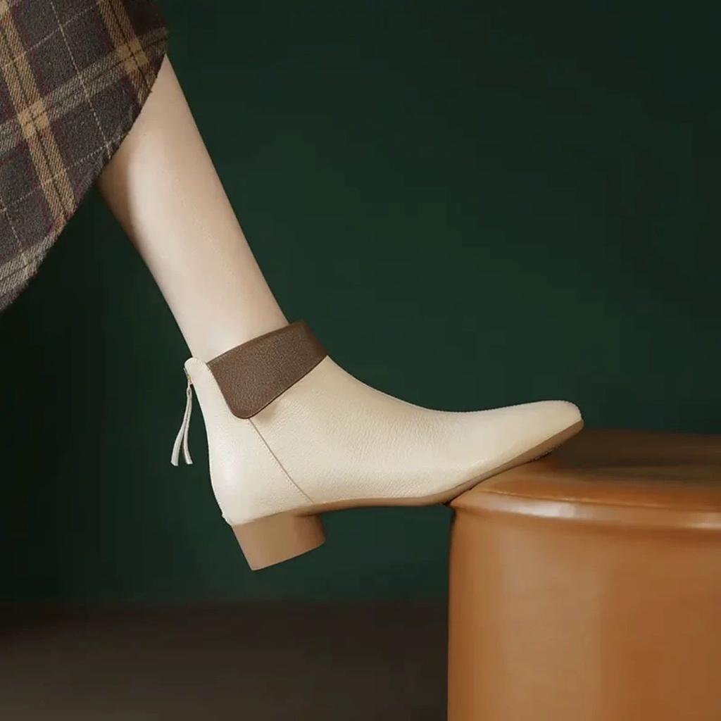 Autumn Winter Pointed Toe Leather Female Short Shoes Elegant With Low Heels Women'S Ankle Boots High Quality Trend  Booties