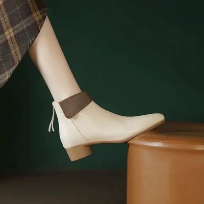 Herbst Winter Spitzschuh Leder Damen Kurze Schuhe Elegant mit Niedrigen Absätzen Damen Stiefeletten Hohe Qualität Trend 2025 Stiefeletten