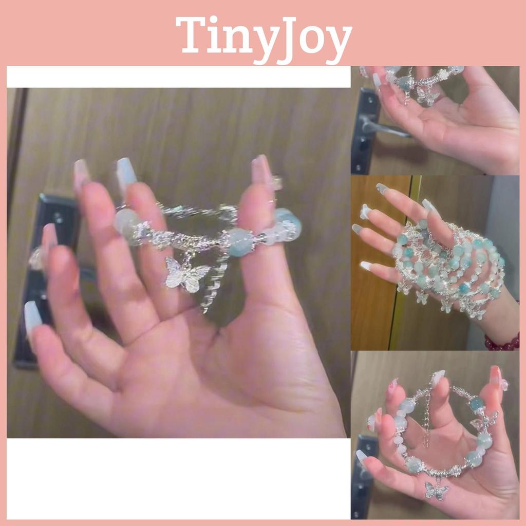 Luxurious Butterfly Charm Bracelet With Gradient Glass Beads For Women