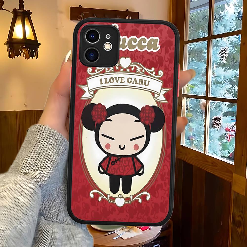Popular Animation P-Pucca For IPhone 15 16 Pro Max 11 12 13 14 XS XR X Plus 16E Matte Translucent Phone Cover