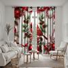 2ks HD Vánoční sváteční červené ovoce Červený pták větve na dekorativních závěsech Červená stuha digitálně potištěné závěsy Domácí dekorace