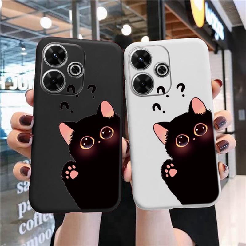 Cute Cat Soft Silicone Case For Samsung A55 M35 S24 Xiaomi Redmi Note 13 Pro 13C 14 Poco C65 iPhone 15 Huawei Honor 200 Realme Camera Shockproof Cover