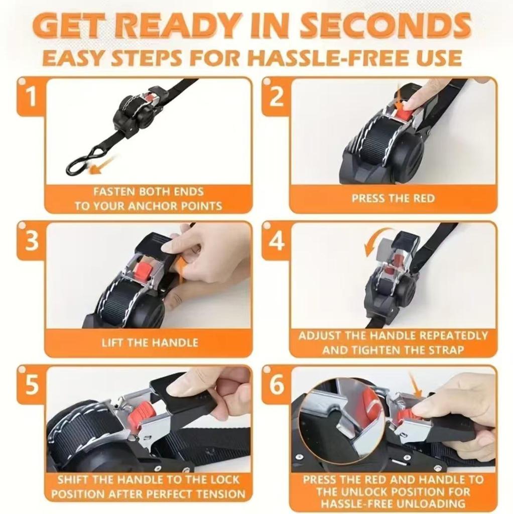 Automatic Shrink Tensioner Strap for Luggage and Motorcycle Tie-downs