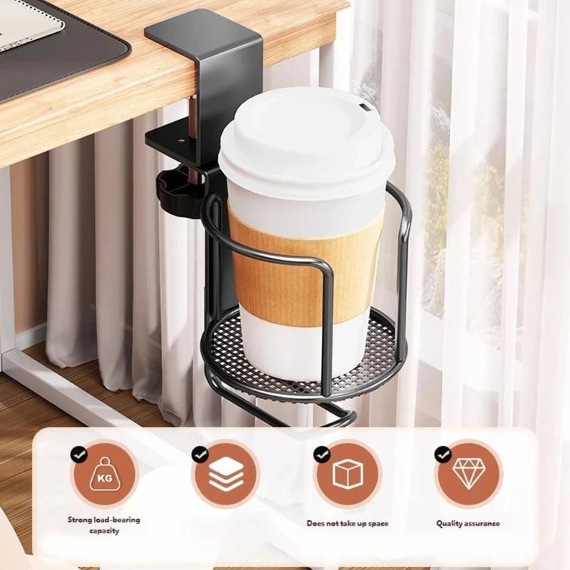 Desk Mounted Cup Holder with Headphone Hook Multifunctional Organizers Table Edge for Home Office Use