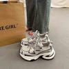Thick Sole Height Increasing Silver Platform Women Casual Sports Chunky Dad Sneakers