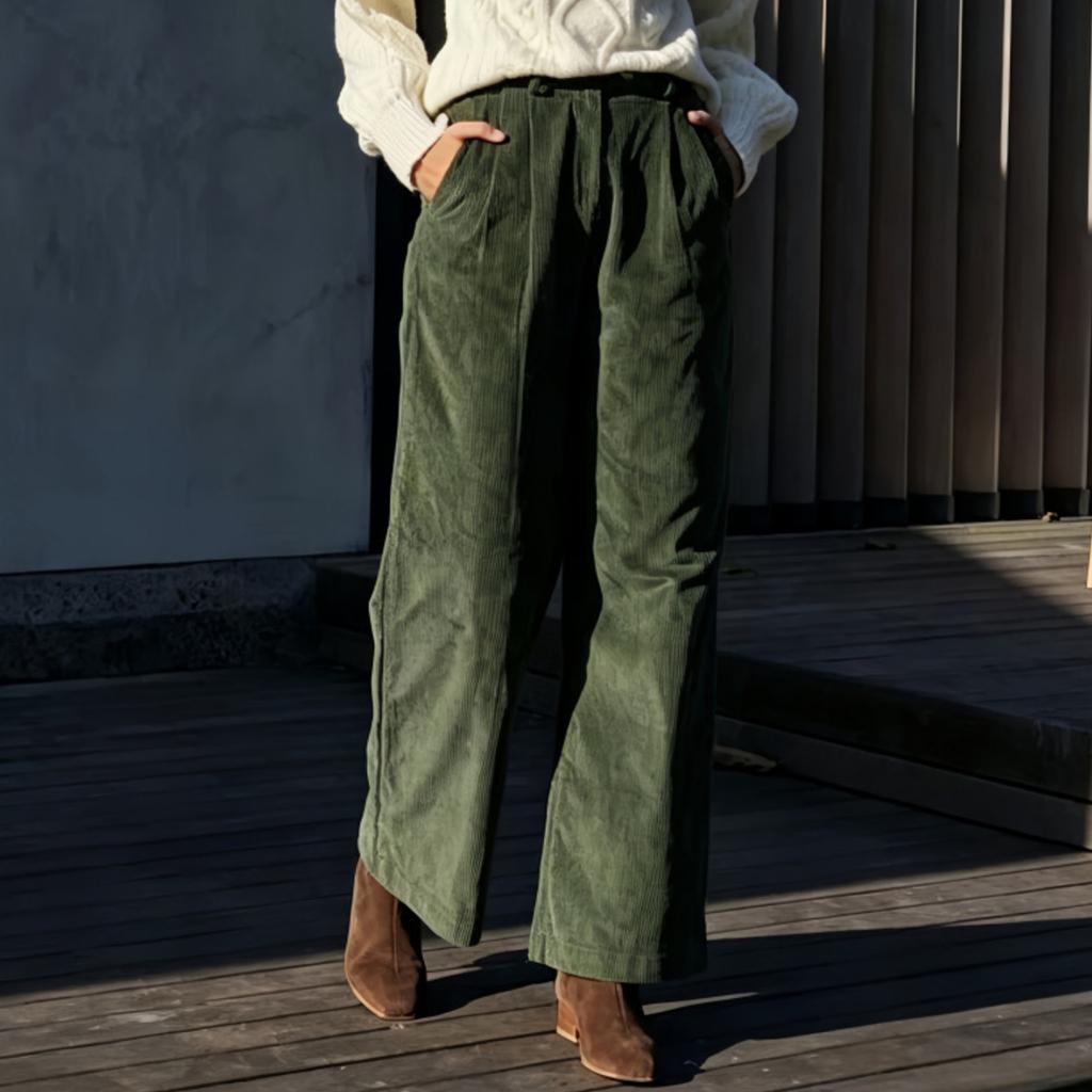 Women's High Waisted Corduroy Wide Leg Pants with a Straight for Casual Wear
